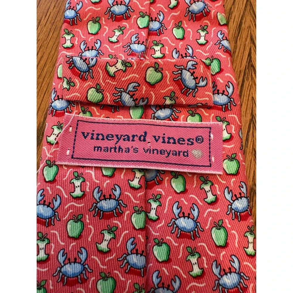 Vineyard Vines Silk Tie Kids OS Pink Blue Crab Green Apple Nautical Preppy
